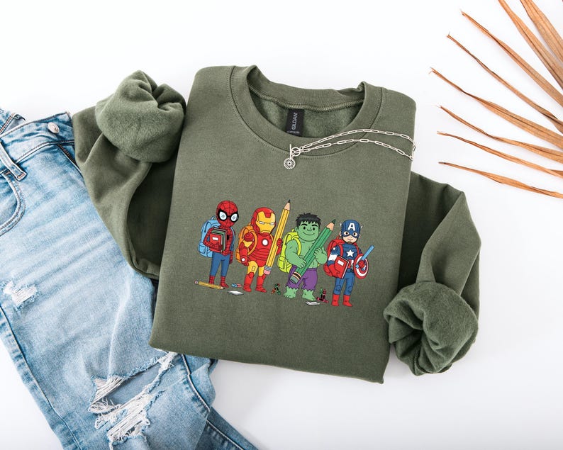 Avengers Kids Sweatshirt, Marvel Characters Sweater, Superhero Sweater, Boys Birthday Gift, Spiderman, Iron Man, Kids Hulk, Captain America image 1