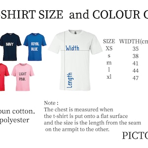 kids't - shirt size and color chart