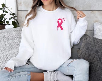 Pink Ribbon Sweater, Breast Cancer Awareness Sweater, Cancer Warrior Top, Cancer Support Squad, Cancer Fighter Gift, In October We Wear Pink