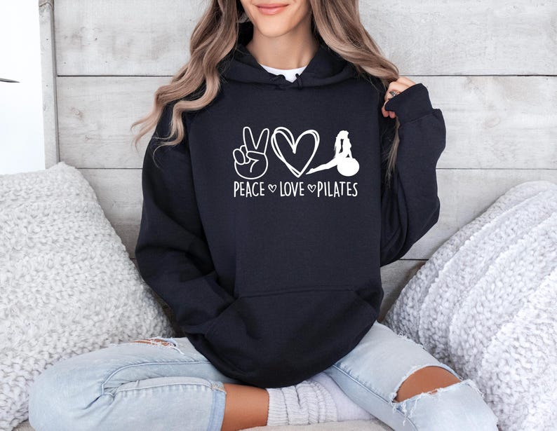 Pilates Lovers Hoodie, Peace Love Pilates Hoodie, Funny Pilates Hoodie, Yoga Hoodie, Peace Sign Hoodie, Cute Gym Hoodie, Pilates Life Hoodie Bild 3