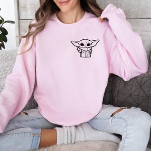 The Mandalorian Sweater, Grogu Sweatshirt, Star Wars Sweater, Baby Yoda Sweater, Baby Alien Top, Pocket Yoda Sweater, Movie Lovers Sweater image 2