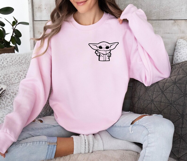 The Mandalorian Sweater, Grogu Sweatshirt, Star Wars Sweater, Baby Yoda Sweater, Baby Alien Top, Pocket Yoda Sweater, Movie Lovers Sweater image 2
