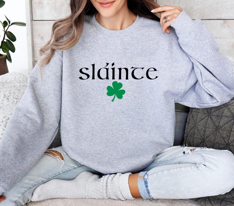 Cute Slainte Sweatshirt, St Patrick's Day Sweater, St Paddy's Day Crewneck, Saint Patricks Day Gift, Shamrock Sweatshirt, Irish Sweater Gift image 2