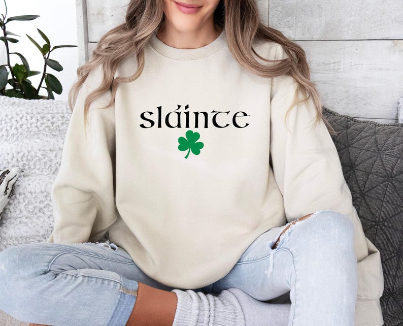 Cute Slainte Sweatshirt, St Patrick's Day Sweater, St Paddy's Day Crewneck, Saint Patricks Day Gift, Shamrock Sweatshirt, Irish Sweater Gift image 1