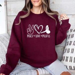 Peace Love Pilates, Funny Pilates Sweater, Pilates Lovers Sweater, Yoga Sweater, Peace Sign Sweater, Cute Gym Sweater, Pilates Life Sweater image 6