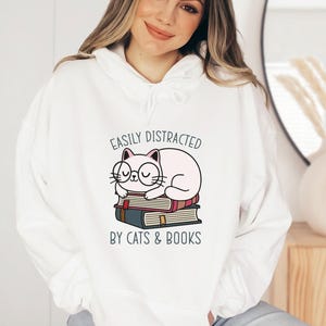 Cat Hoodie, Bookish Hoodie, Kids Cat Hoodie, Womens Cat Hoodie, Book Lovers Gift, Cat Mum Hoodie, Cat Owners Hoodie, Cute Bookish Gifts image 1