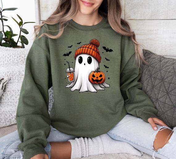 Bougie Ghost Sweatshirt, Cute Ghost Sweater, Halloween Ghost Crewneck, Pumpkin Ghost Sweater, Ghost Pumpkin Latte, Kids Halloween Sweater