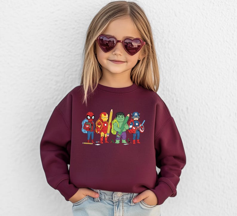 Avengers Kids Sweatshirt, Marvel Characters Sweater, Superhero Sweater, Boys Birthday Gift, Spiderman, Iron Man, Kids Hulk, Captain America image 2