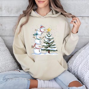 Christmas Snowman Hoodie, Cute Snowman Hoodie, Winter Hoodie, Family Holiday Hoodie, Funny Christmas Gift, Christmas Matching Hoodie image 5