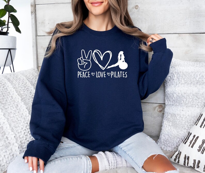 Peace Love Pilates, Funny Pilates Sweater, Pilates Lovers Sweater, Yoga Sweater, Peace Sign Sweater, Cute Gym Sweater, Pilates Life Sweater image 5