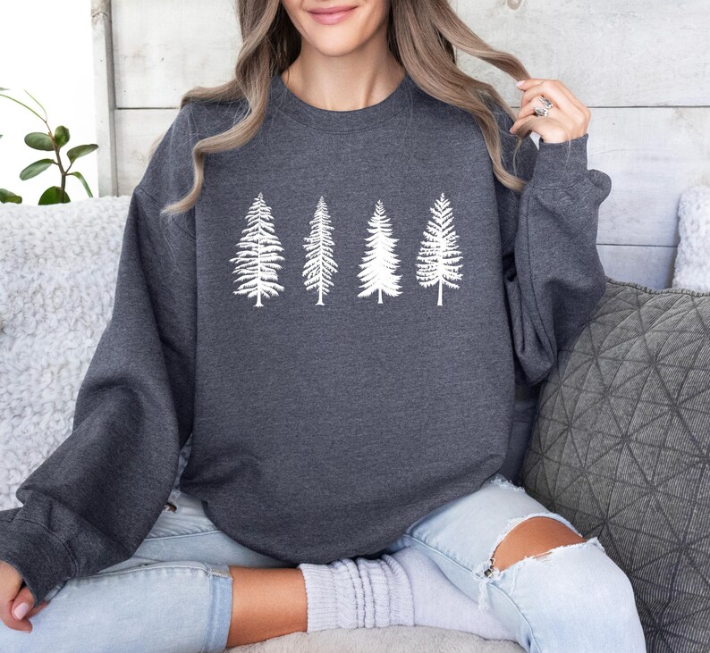 Pine Tree Sweatshirt, Evergreen Tree Sweater, Camping Sweatshirt, Travel Sweater, Gift for Nature Lover, Unisex Hiking Top, Forest Sweater image 2