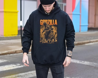 City Monster Hoodie, Dinosaur Hoodie, Giant Monster Hoodie, Horror Movie Lover Gift, Boyfriend Hoodie Gift, Gothic Hoodie, Retro Dino Hoodie