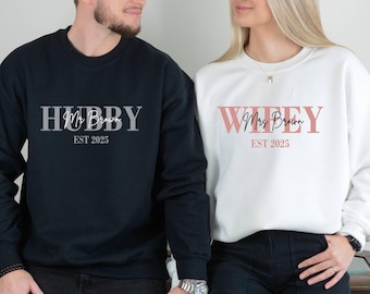 Wifey Hubby Sweater, Honeymoon Sweatshirt, Personalized Couple Sweater, Custom Mr and Mrs Sweater, Newlywed Gifts, Wedding Top, Wife Husband