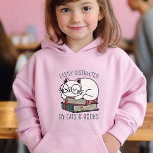 Cat Hoodie, Bookish Hoodie, Kids Cat Hoodie, Womens Cat Hoodie, Book Lovers Gift, Cat Mum Hoodie, Cat Owners Hoodie, Cute Bookish Gifts image 3