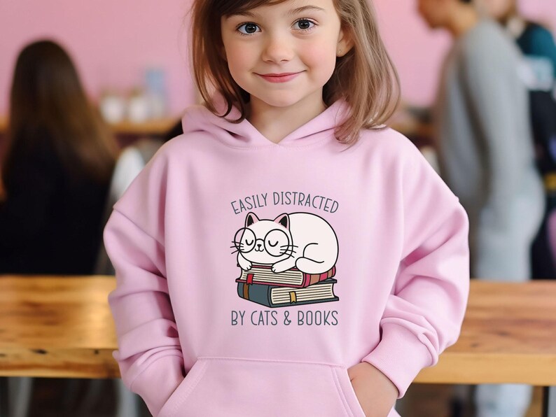 Cat Hoodie, Bookish Hoodie, Kids Cat Hoodie, Womens Cat Hoodie, Book Lovers Gift, Cat Mum Hoodie, Cat Owners Hoodie, Cute Bookish Gifts image 3