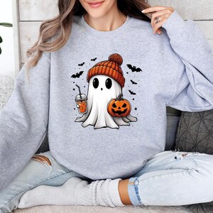 Bougie Ghost Sweatshirt, Cute Ghost Sweater, Halloween Ghost Crewneck, Pumpkin Ghost Sweater, Ghost Pumpkin Latte, Kids Halloween Sweater afbeelding 5