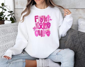 Cancer Warrior Sweatshirt, Breast Cancer Awareness Top, Faith Hope Cure, In October We Wear Pink, Cancer Support Squad, Cancer Fighter Gift