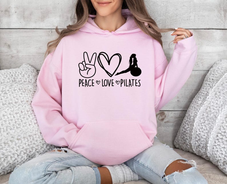 Pilates Lovers Hoodie, Peace Love Pilates Hoodie, Funny Pilates Hoodie, Yoga Hoodie, Peace Sign Hoodie, Cute Gym Hoodie, Pilates Life Hoodie Bild 4