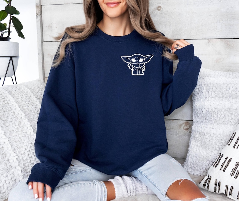 The Mandalorian Sweater, Grogu Sweatshirt, Star Wars Sweater, Baby Yoda Sweater, Baby Alien Top, Pocket Yoda Sweater, Movie Lovers Sweater image 6