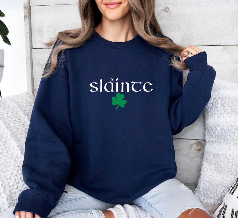 Cute Slainte Sweatshirt, St Patrick's Day Sweater, St Paddy's Day Crewneck, Saint Patricks Day Gift, Shamrock Sweatshirt, Irish Sweater Gift image 3