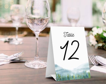Rustic Wedding Table Card Template | Digital Download| Editable Template | 4X6 | Wedding Sign | Mountains | Customizable | Table Numbers