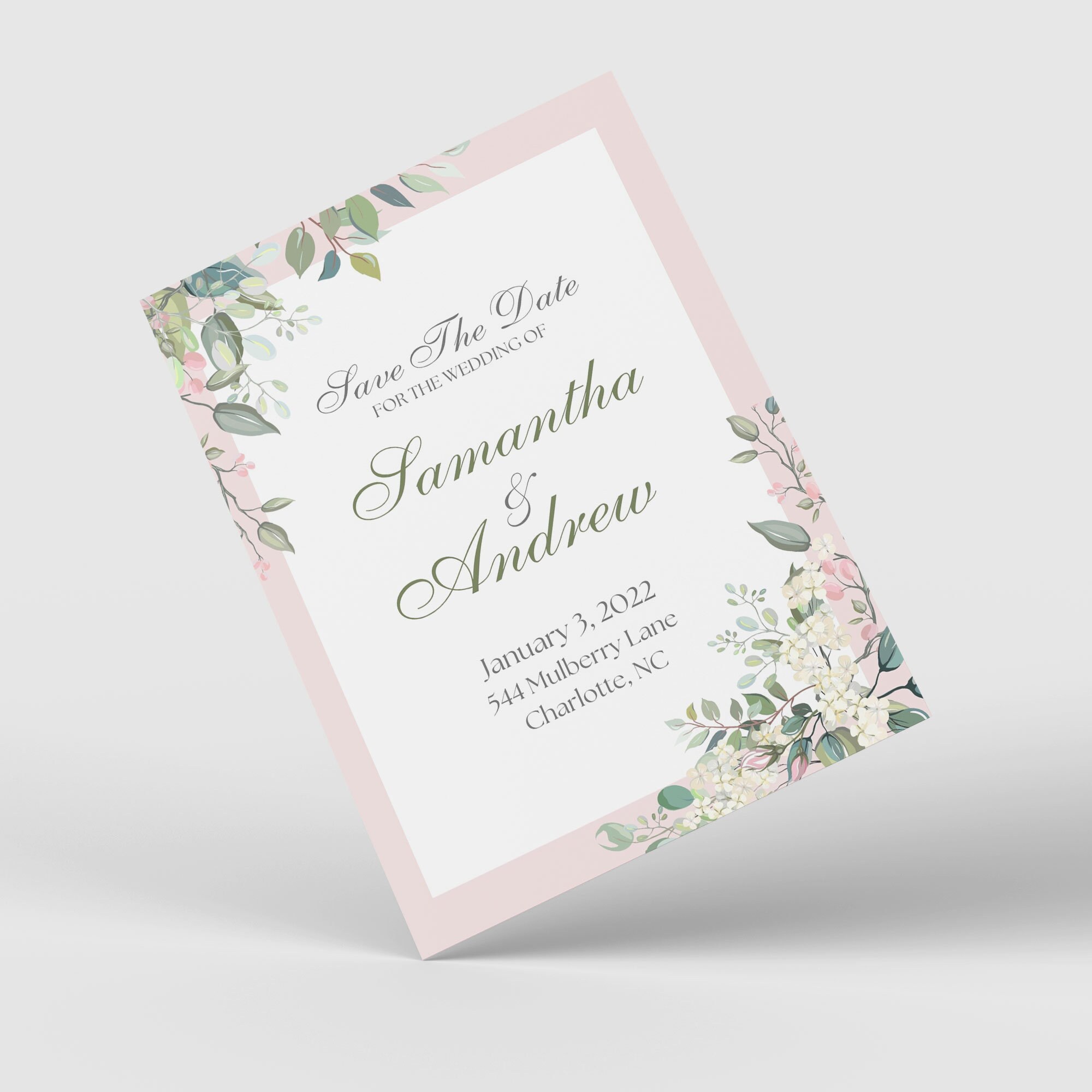 Pink and Green Floral Wedding Invitation Template | Digital Template ...