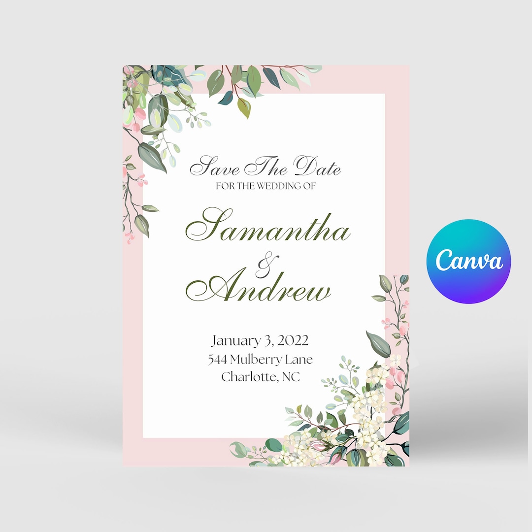 Pink and Green Floral Wedding Invitation Template | Digital Template ...