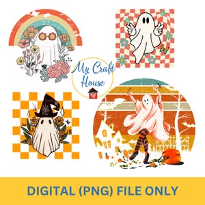 Fantasmi retrò, Halloween carino, Fantasmi di Halloween fantastici, Sublimazione, Png fantasma, Png autunnale, Casa stregata fantastica, Flower Power, Pace
