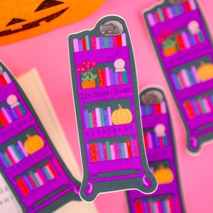 Spooky Book Cart Sticker, Book Lover Sticker, Bookish Gifts, Halloween Sticker, Fall, Pumpkin, Pets, Spooky but Cute, Matte, Weatherproof