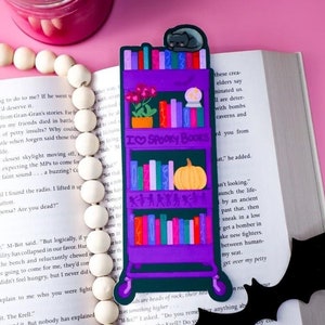 Spooky Book Cart Bookmark, Book Lover Bookmark, Bookish Gifts, Halloween Bookmark, Fall, Pumpkin, Pets, Premium Soft Touch Matte Bookmark