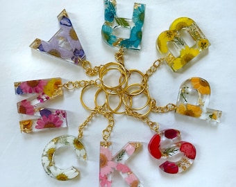 Resin Floral Initial Keychain
