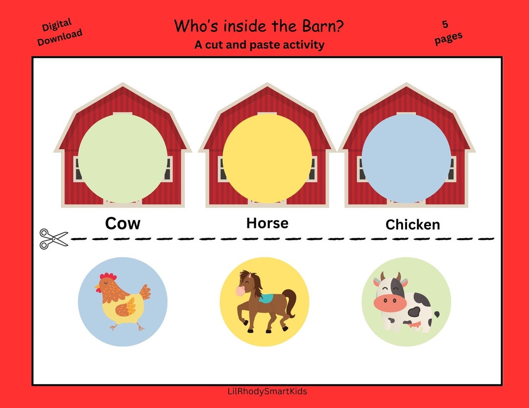 Who's in the Barn- A Cut and Paste Activity. Match the Colored Circled ...