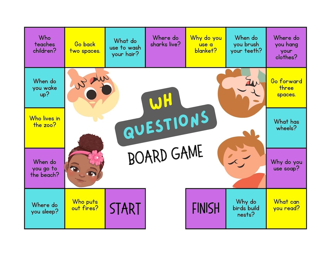 Wh questions game board fun play for little learners just add dice