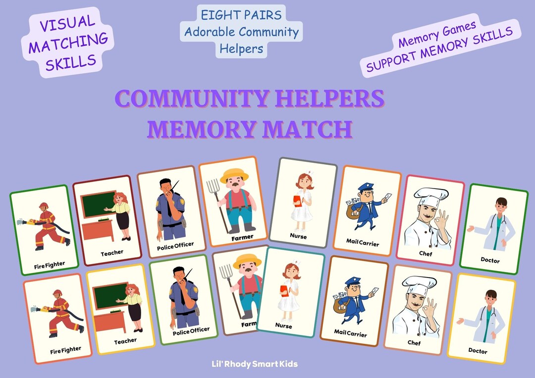 Community Helpers Memory Match Game - Etsy