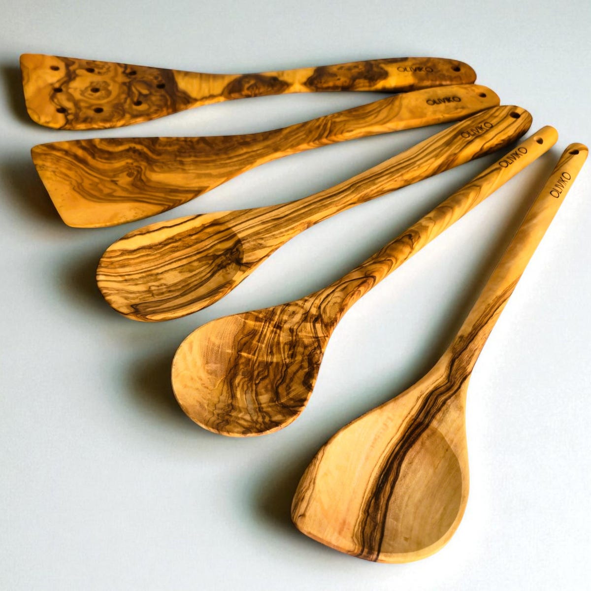 Handmade Olive Wood Utensil Set: 2 Spatulas & 3 Spoons - Etsy