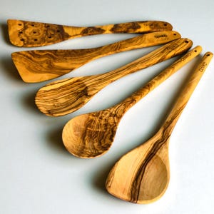 Handmade Olive Wood Utensil Set: 2 Spatulas & 3 Spoons