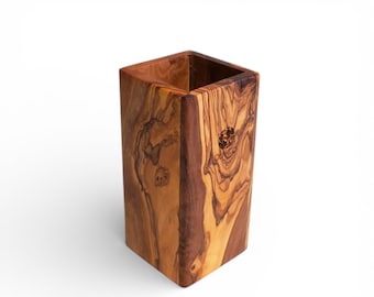 Handmade Olive Wood Utensil Holder - Mediterranean Kitchen Decor