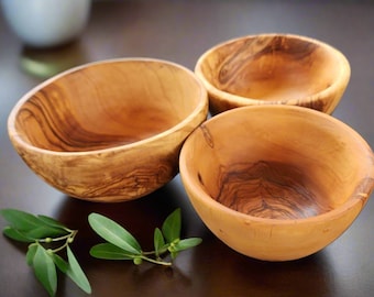 OLIVIKO 100% Handmade Olive Wood Bowls, salad Bowl, snack Bowl 12, 14 and 16 cm Bowl