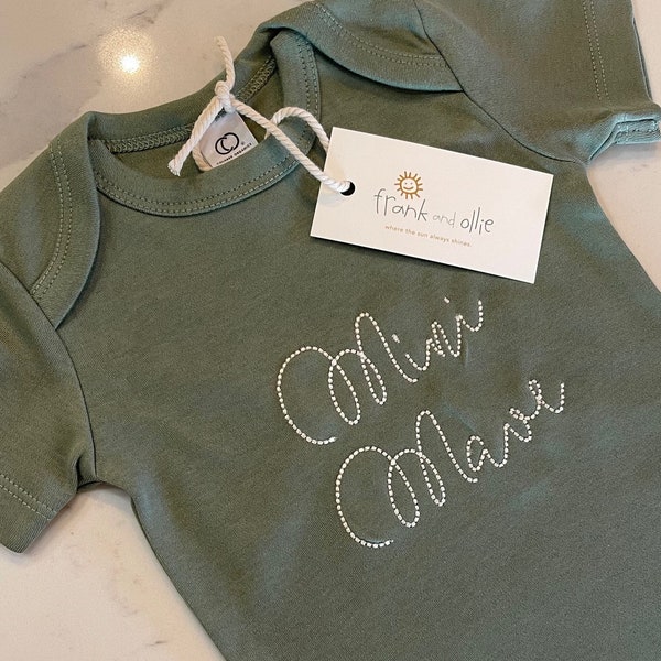 Custom Hand-Embroidered Short Sleeve Bodysuit/Personalized Baby Gift/Announcement