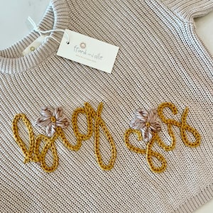 Personalized Hand Embroidered Big Sis/Lil Sis, Big Bro/Lil Bro Baby and Toddler Chunky Sweater