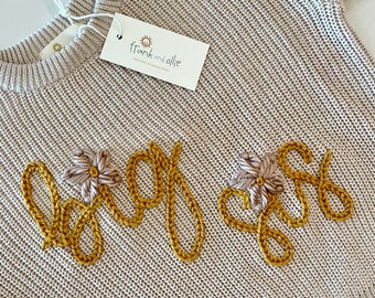 Personalized Hand Embroidered Big Sis/Lil Sis, Big Bro/Lil Bro Baby and Toddler Chunky Sweater