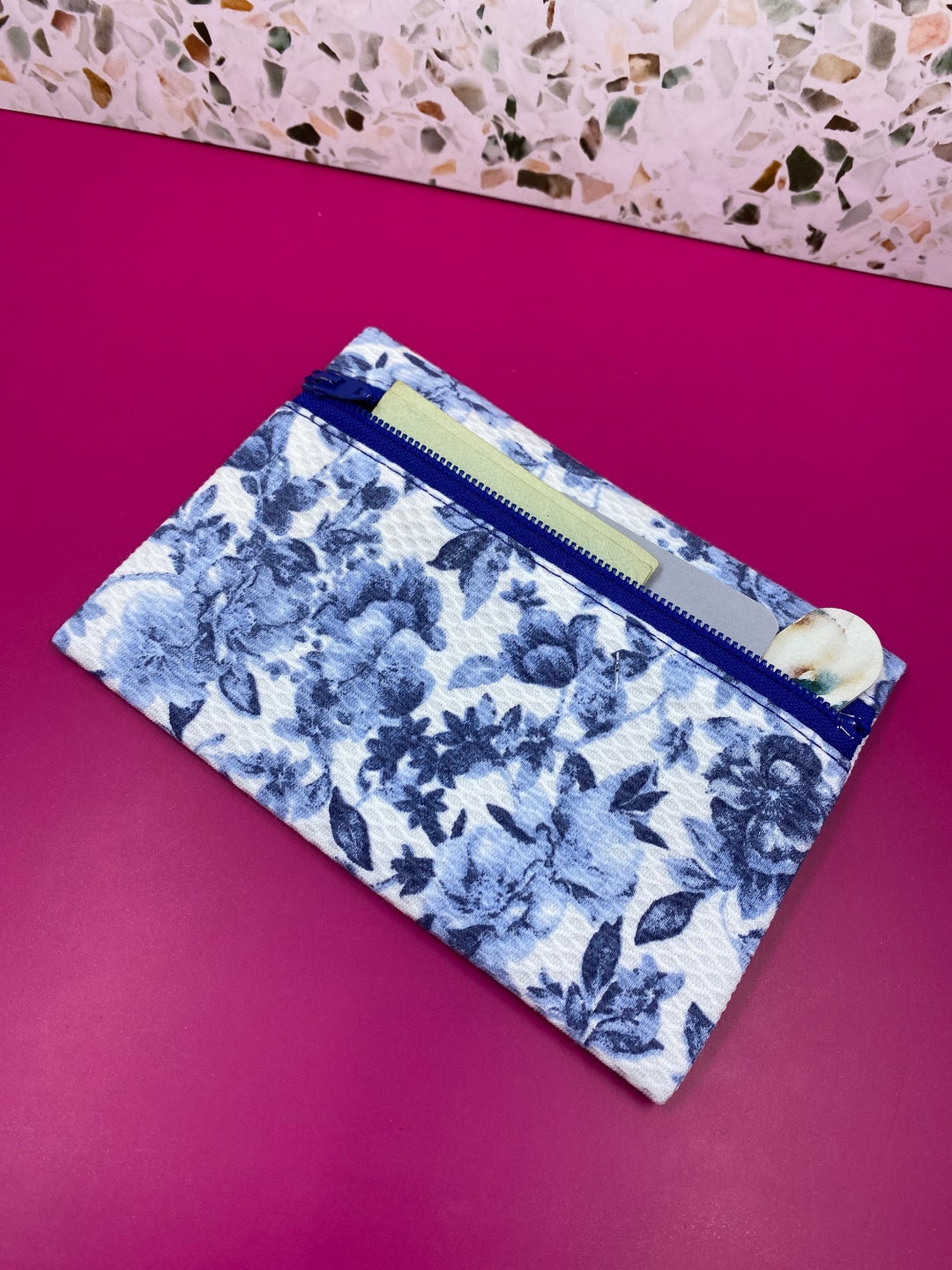 Small Fabric Zipper Pouch Blue and White Flowers Etsy