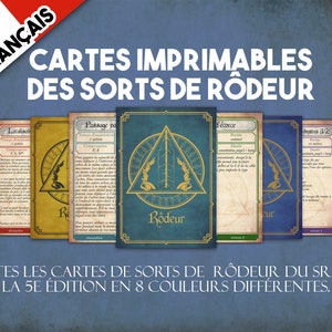 フランスのレンジャー DnD スペル カード、ダンジョンズ アンド ドラゴンズの印刷可能なスペル カード、ダンジョン マスター アクセサリ、レンジャー スペルの即時ダウンロード