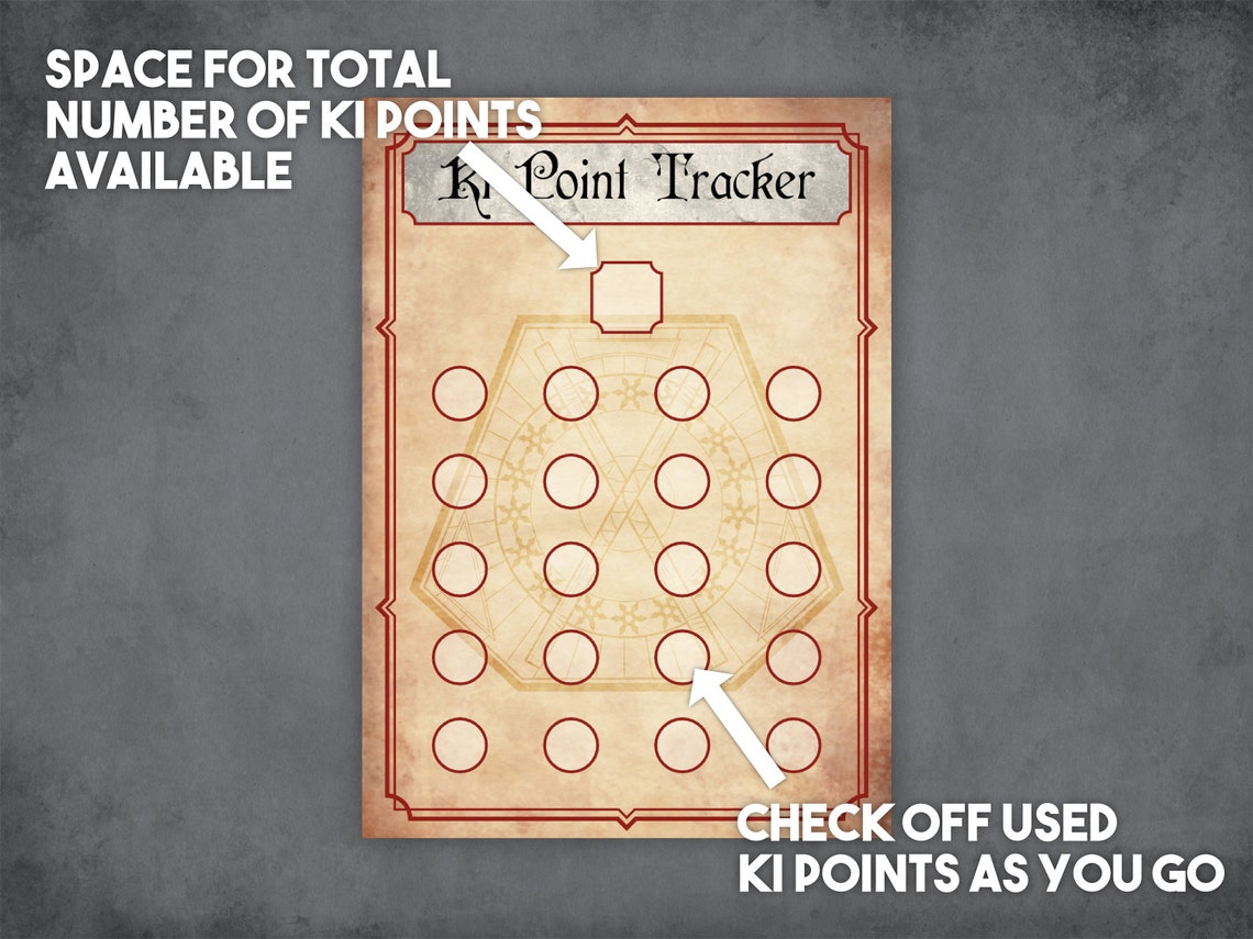 Dnd Monk Ki Point Tracker Cards, Instant Download and Print D&D Player