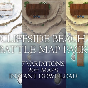 Cliffside Beach Digital Map Pack für Dungeons and Dragons und Table Top Gaming, Küstenkampfkarten mit 7 Variationen, Quadrat und Hex Grids