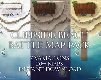 Cliffside Beach Digital Map Pack for Dungeons and Dragons and Table Top Gaming, Coastal Battlemaps with 7 Variations, Square and Hex Grids
