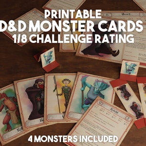 DnD Monster Cards, Donjons imprimables et Dragons 1/8 Challenge Rating Monsters, Dungeon Master Tools, Monster Manual, Téléchargement instantané