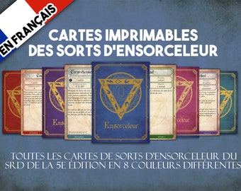 French Sorcerer DnD Spell Cards, Dungeons and Dragons Printable Spell Cards, Dungeon Master Accessories, Sorcerer Cards Instant Download