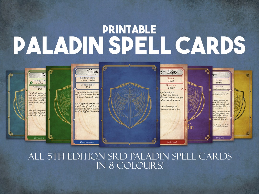 Paladin Dnd Spell Cards, Dungeons and Dragons Printable Spell Cards ...