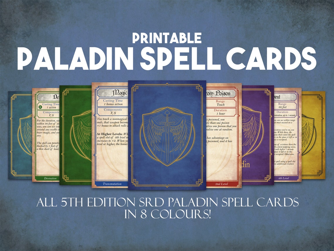 Paladin DnD Zauberkarten, Dungeons and Dragons Zauberkarten, Dungeon